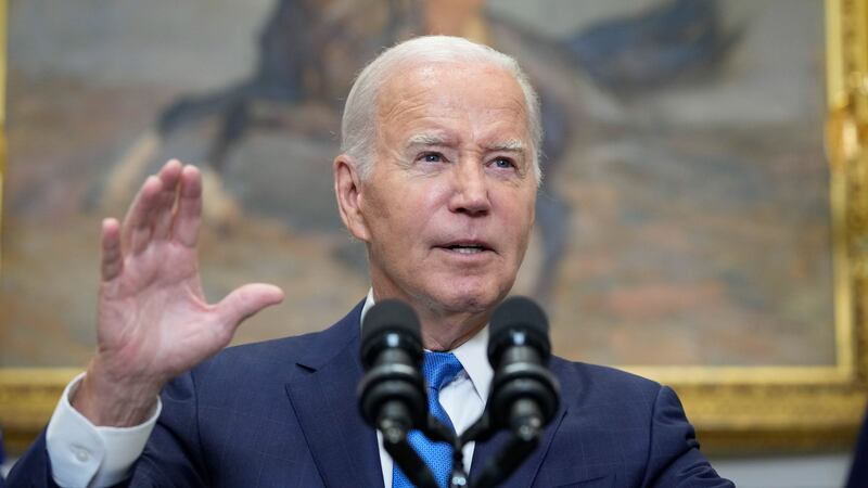 President Joe Biden speaks about the auto workers strike from the Roosevelt Room of the White...
