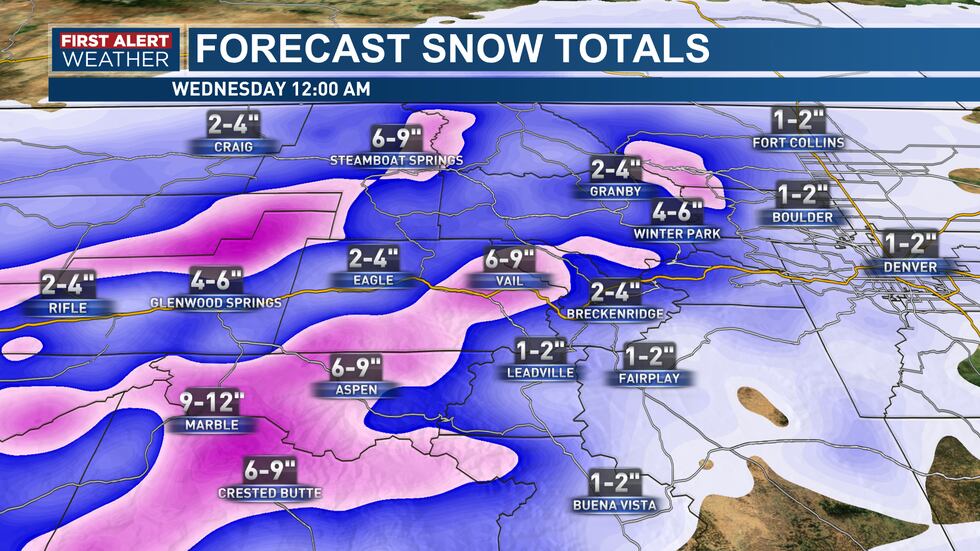 Snowfall Totals leading into Wednesday